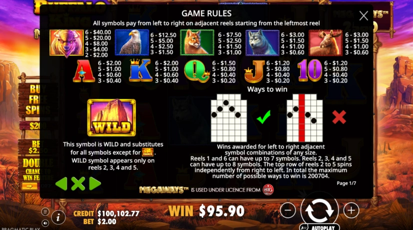 Buffalo King Megaways Bonus symbols and wildlife icons