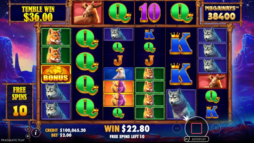 Buffalo King Megaways tumble feature after a winning combination